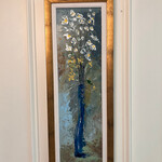 Scott Ellis 11" x 31" Original Painting by Scott Ellis (outside frame measurement) Steel Blue Background w White/Gold Flowers