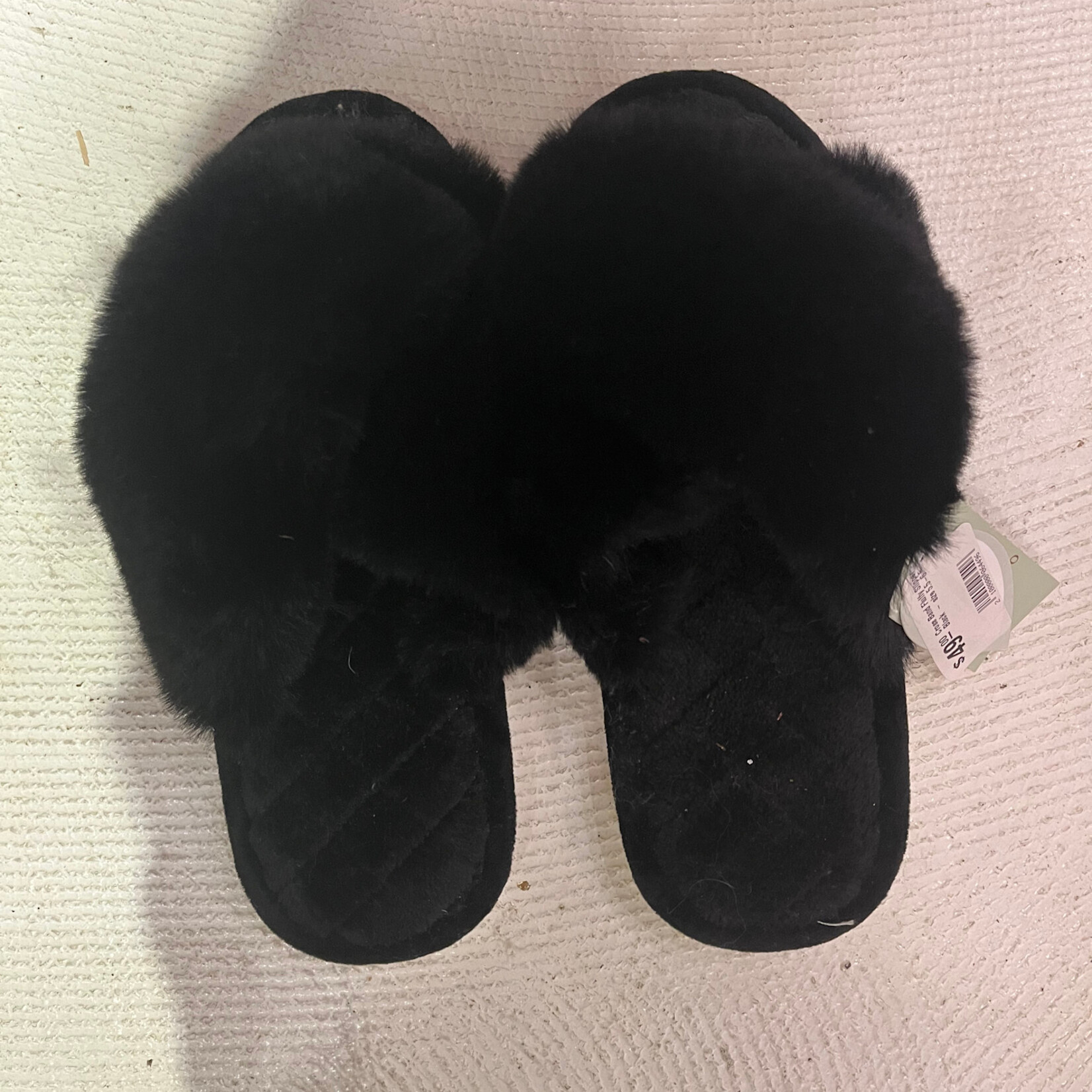 DrifWoo Cross Band Fluffy Slippers  Black -  size 7 - 8