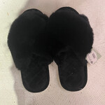 DrifWoo Cross Band Fluffy Slippers  Black  -  size 5.5-6.5