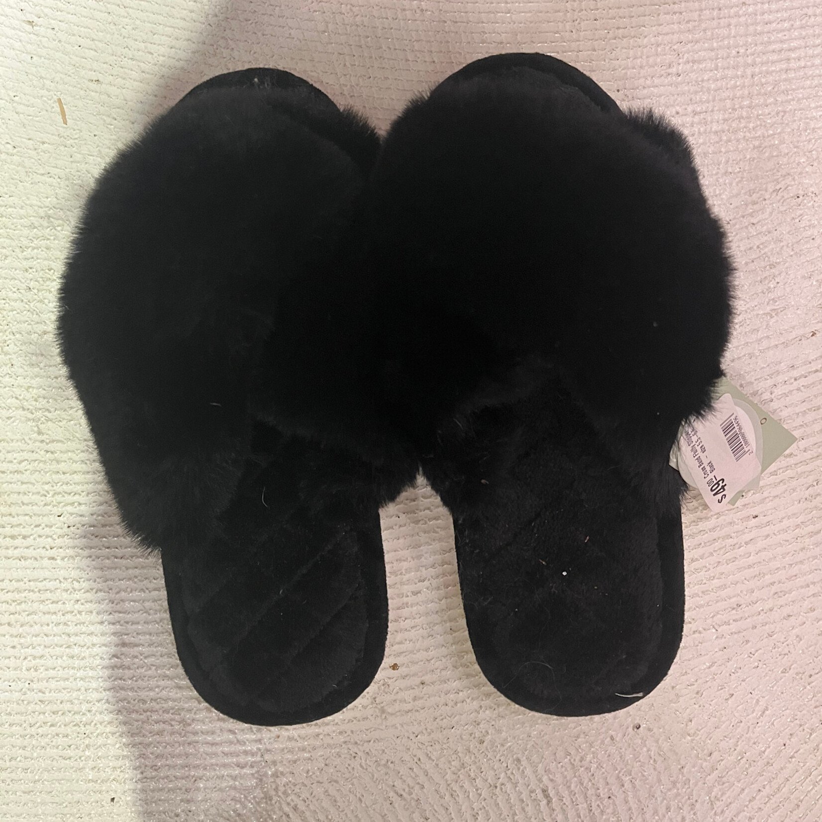 DrifWoo Cross Band Fluffy Slippers  Black -  size 8.5- 9.5