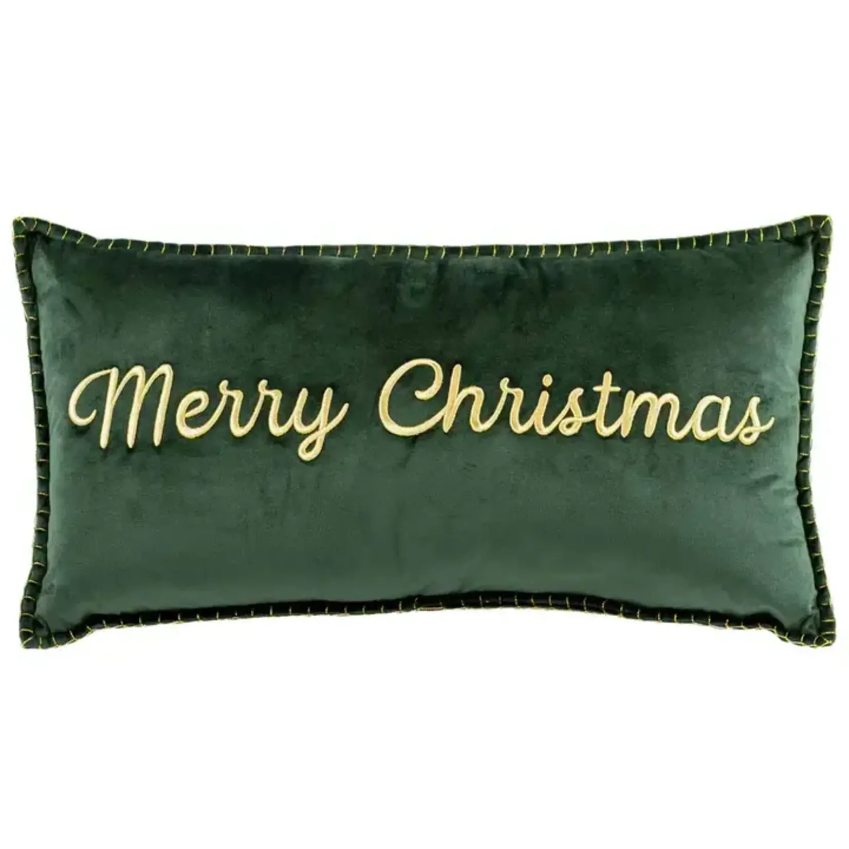 The Royal Standard Merry Christmas Embroidered Pillow Dark Green/Gold 13x24