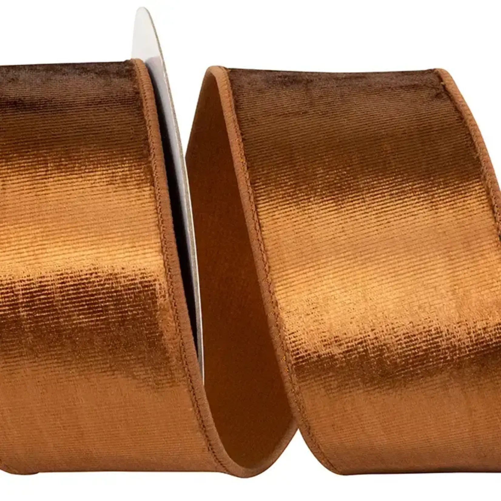 Reliant Ribbon Light Brown Velvet Plush Deluxe Backed Wired Edge Ribbon 2.5" x 5 yds.