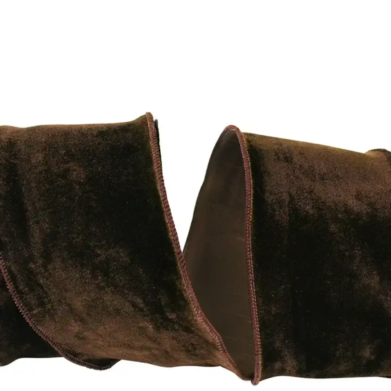 Reliant Ribbon Brown Plush Vvelvet with Dupioni Backing Wired Edge 4" x 1-yds