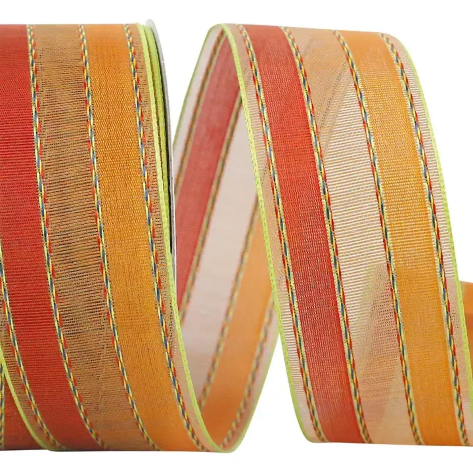 Reliant Ribbon Stripe Samantha Wired Edge Ribbon Orange 1.5" x 25 yards