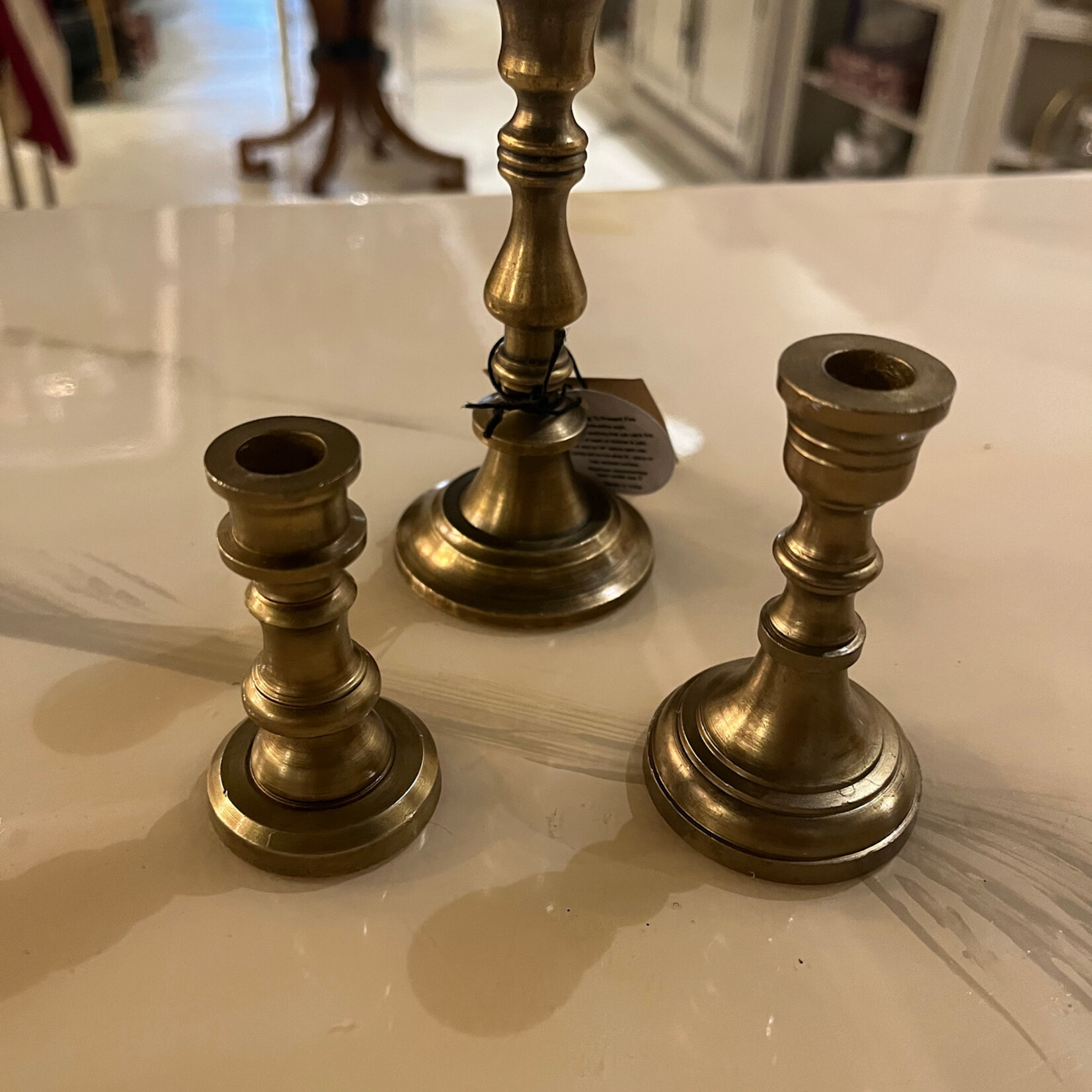 Creative Set of 3 Cast Mini Aluminum Brass Finish 1/2" Taper  Candle Holder 5", 3", 2.5"
