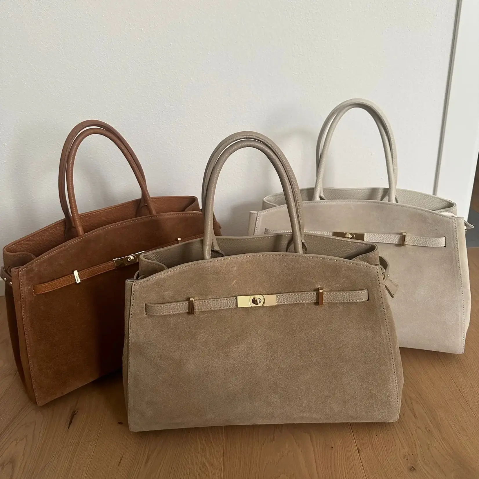 Amelia Big Suede Handbag - Taupe