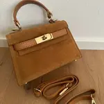 Mini K Suede - Cognac 8"x5"(does not include handle in measurement)