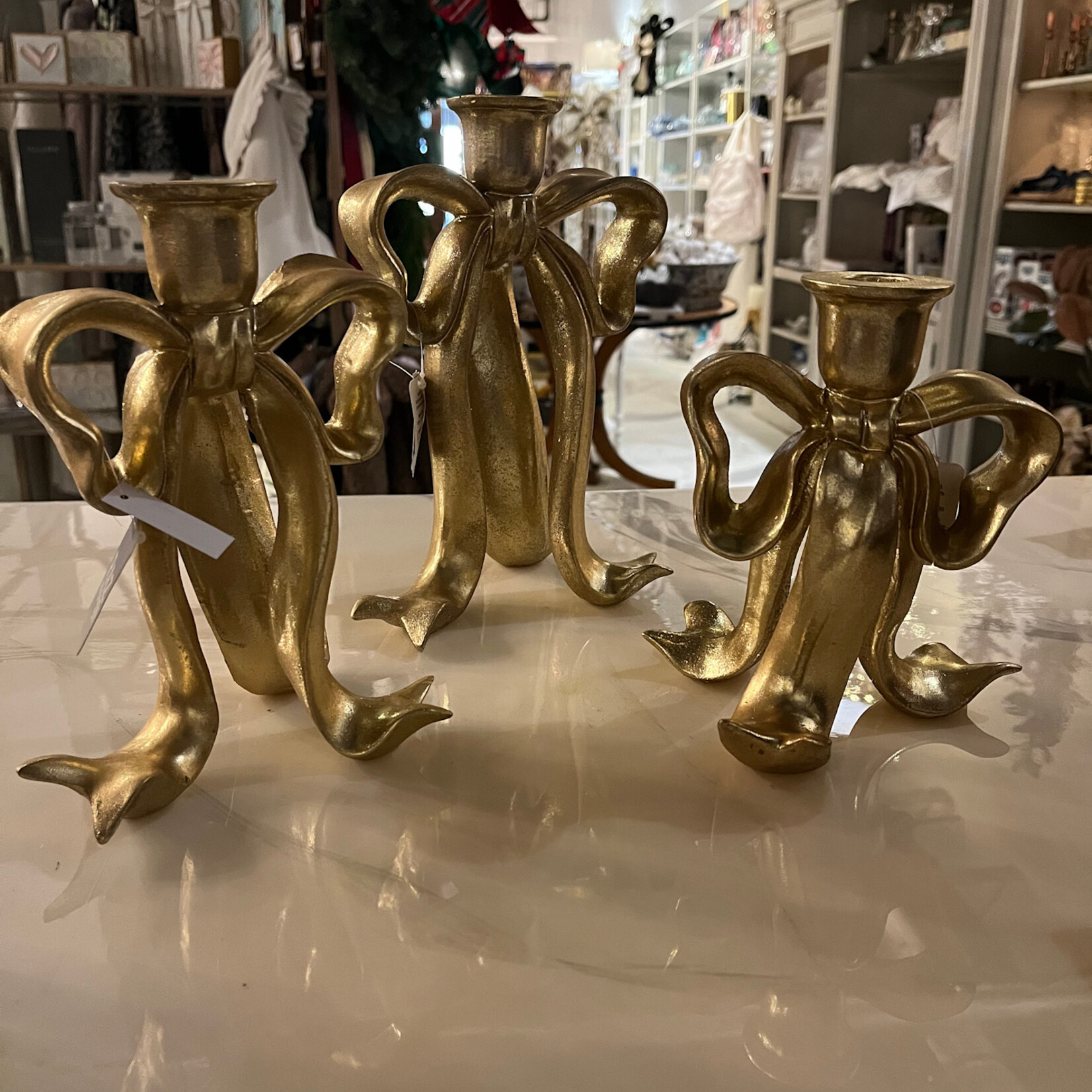 Gold Bow Candlestick Medium 8"