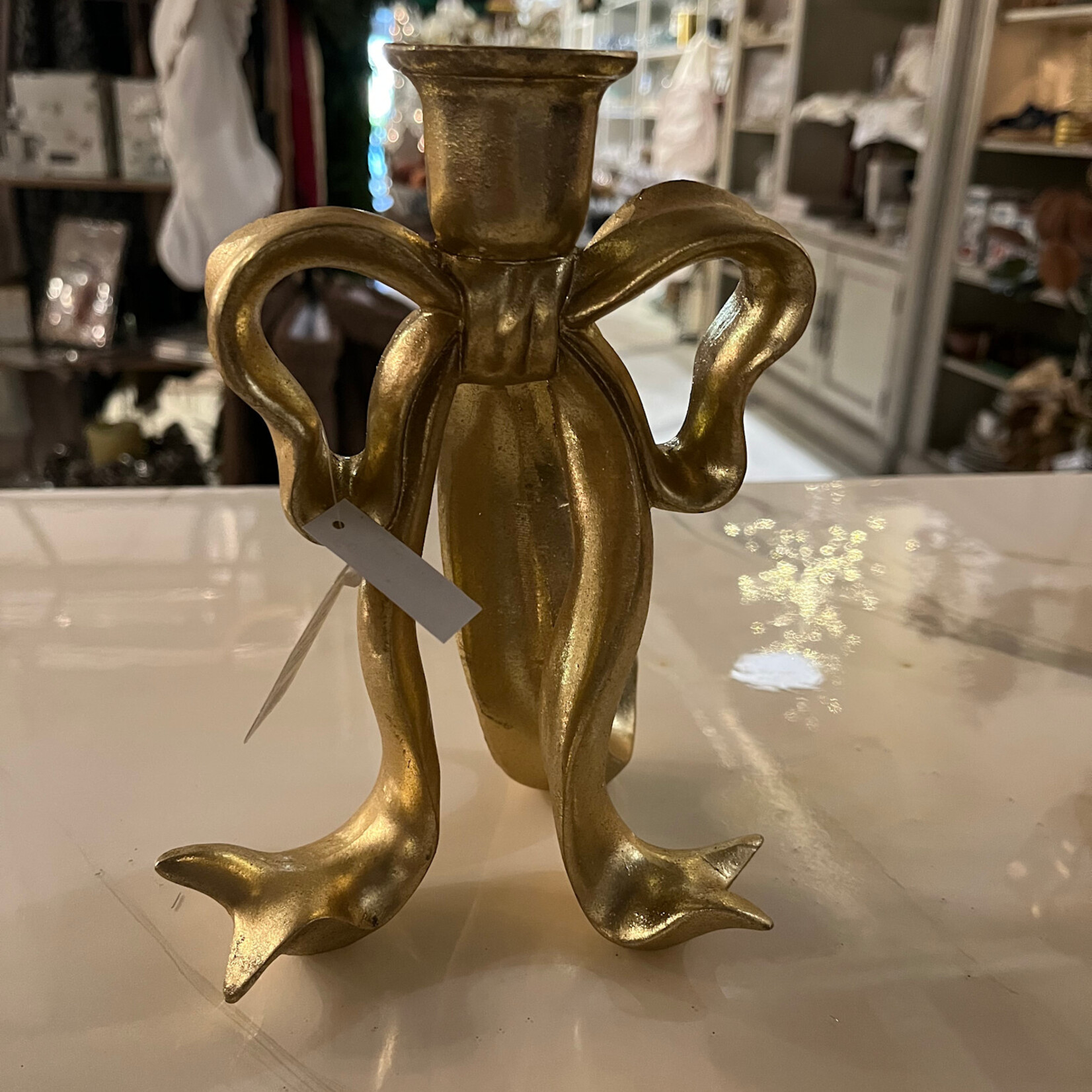 Gold Bow Candlestick Medium 8"