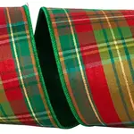 Reliant Ribbon Plaid Verde  Traditional Deluxe Backed Wired 4"x 5 yds.