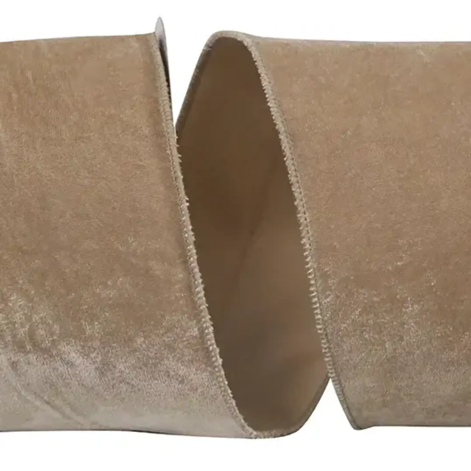 Reliant Ribbon Regal Velvet Plush Wired Edge, Taupe 4" x 10 yds