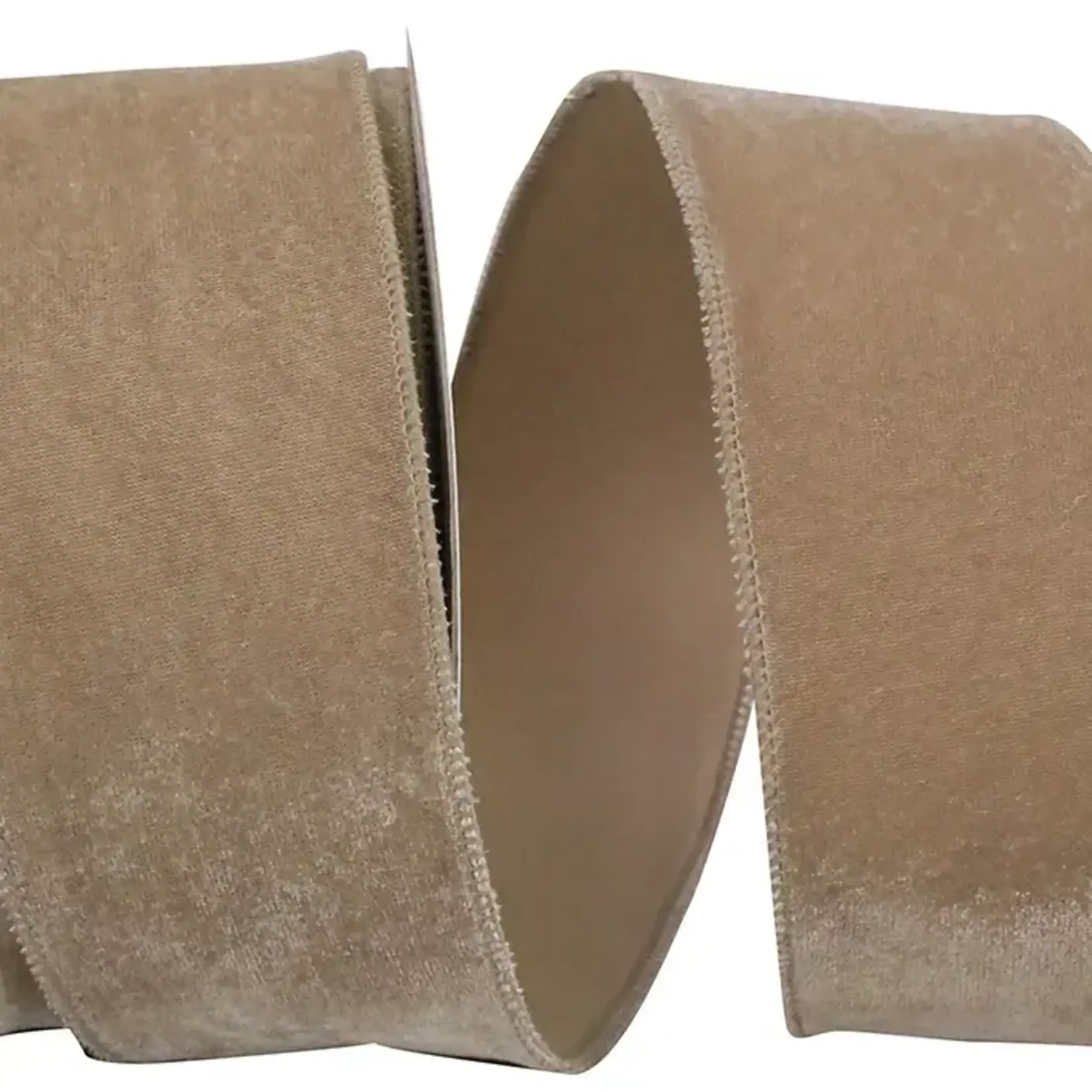 Reliant Ribbon Regal Velvet Plush Wired Edge, Taupe 2.5" x 10yds,