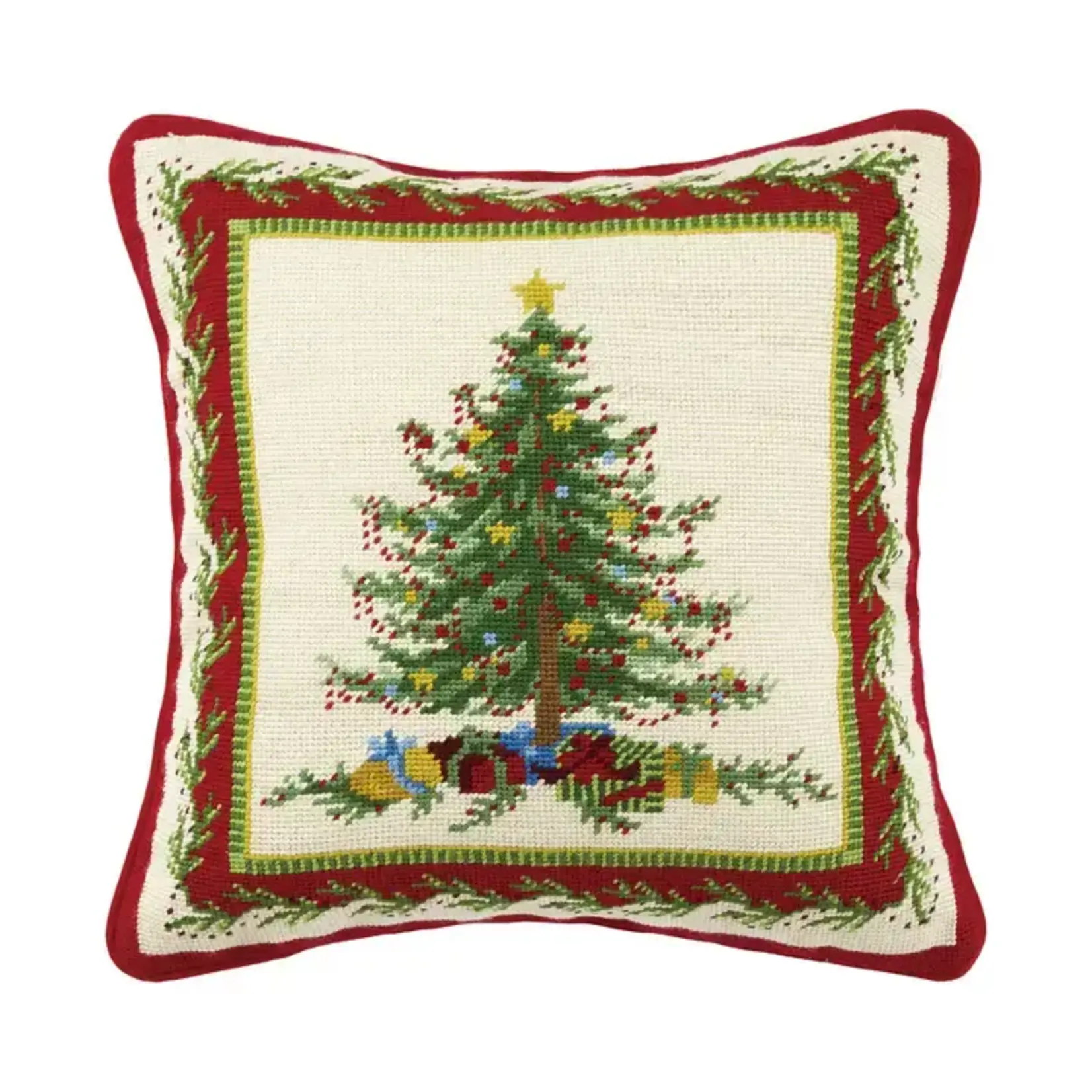 Peking Handicraft Old Fashioned Christmas Tree Needlepoint Pillow