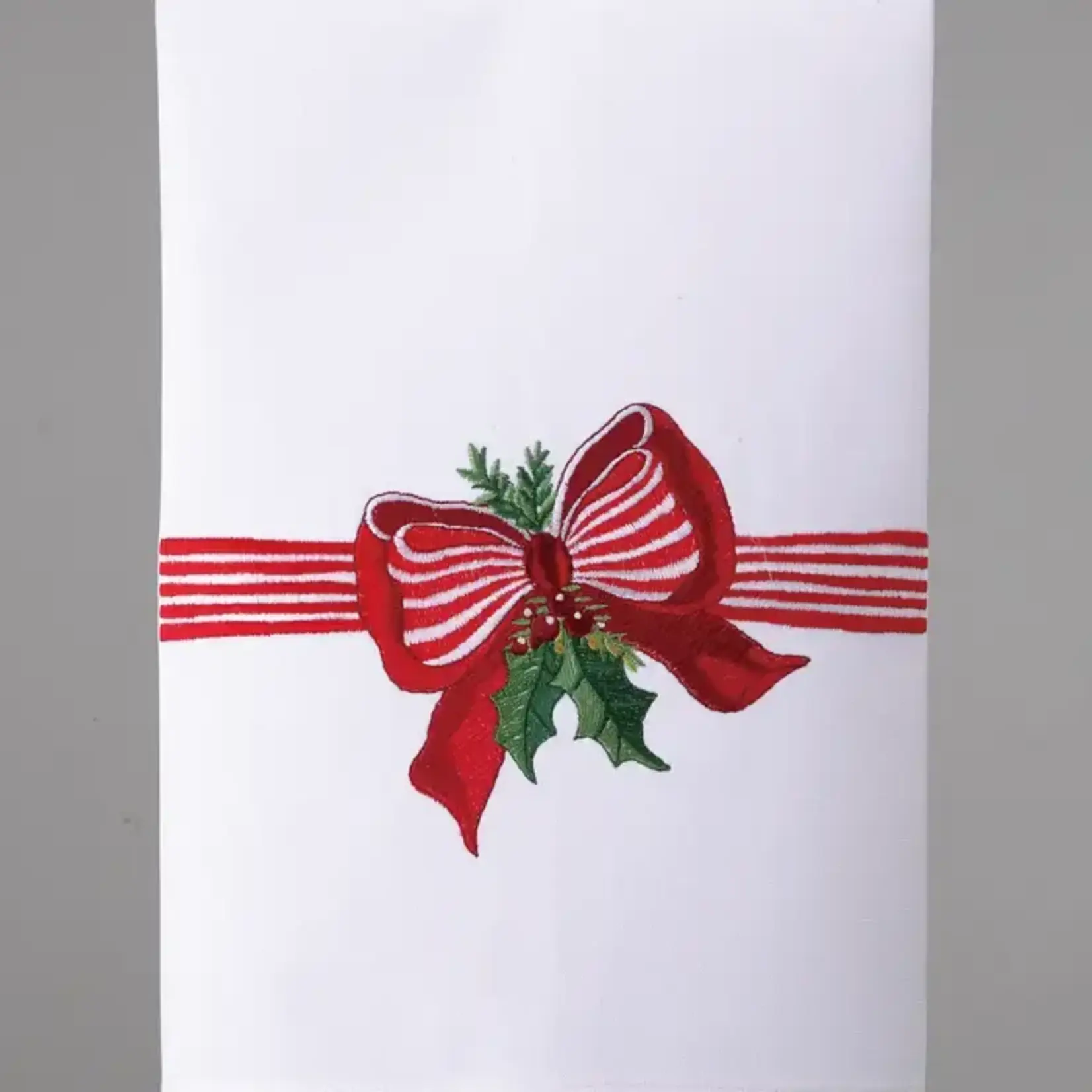 Peking Handicraft Red and White Ribbon Kitchen Towel - Christmas Bow