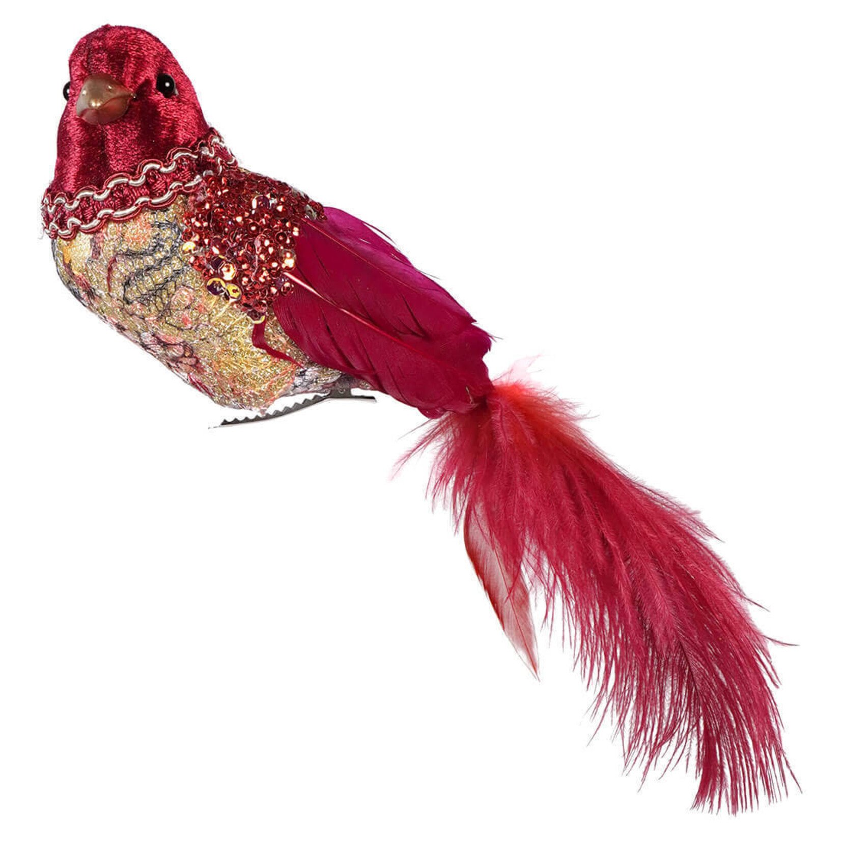 Sequin and Feather Clip-On Bird Ornament