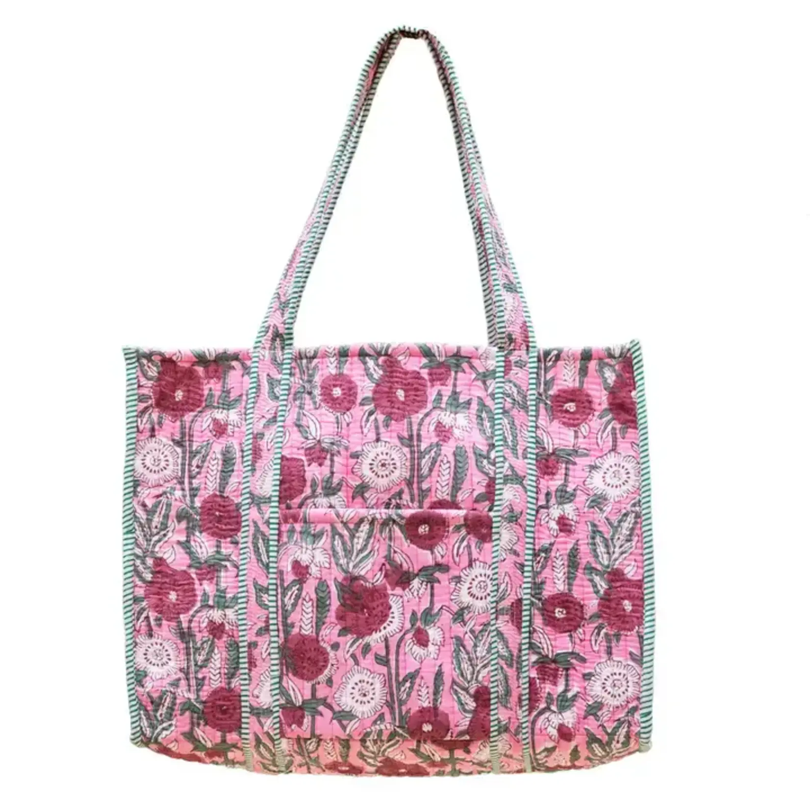 Fuchsia Bouquet Quilted Block Printed Tote