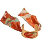 Scarf Cuff Bracelet, Brushed Gold with Orange/Coral