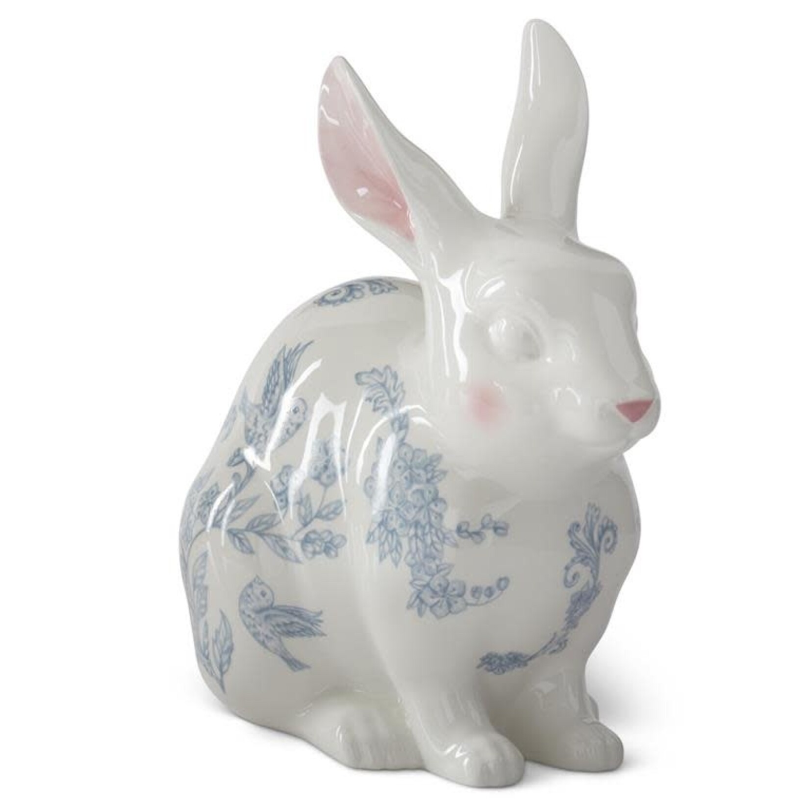 K&K Interiors 9.75" White Dolomite Bunny w/Blue Accents