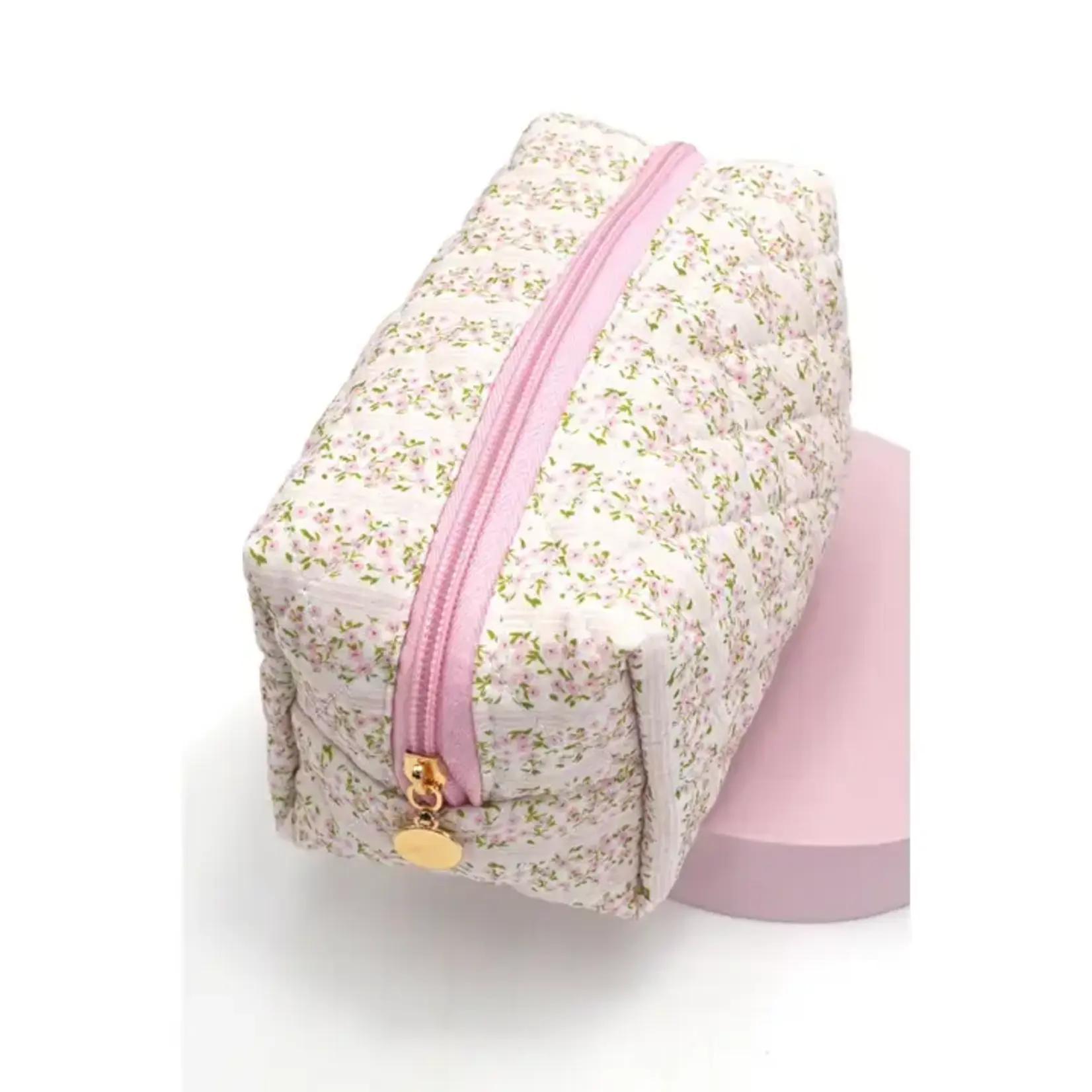 Floral Quilted Cotton Cosmetic Pouch