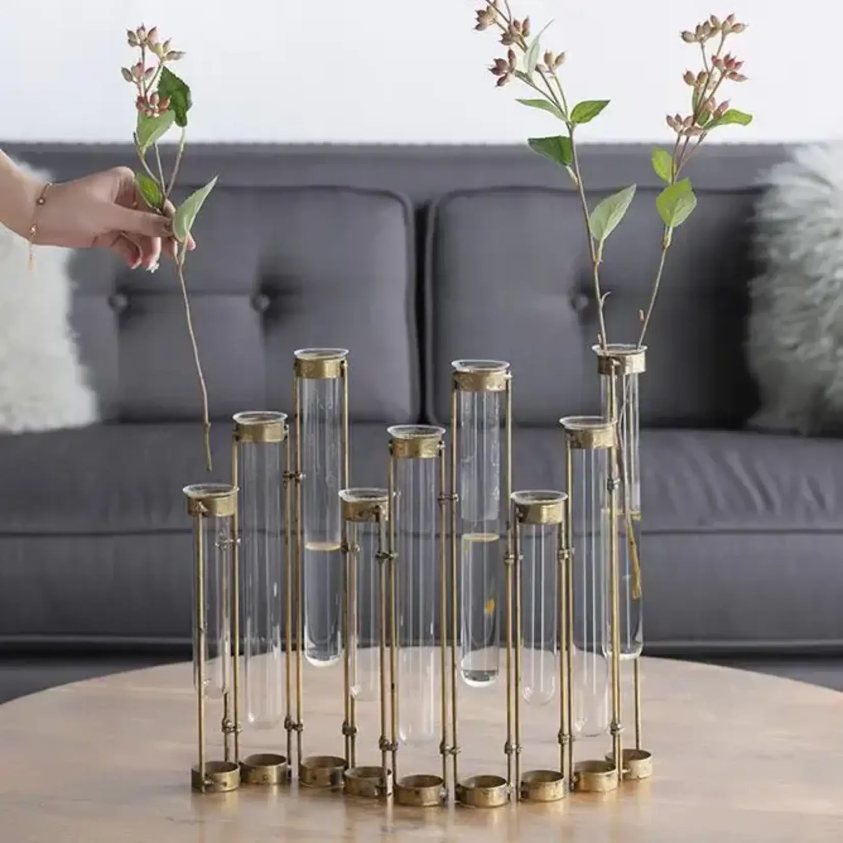 Glass Vial Flower Vase with Iron Frame