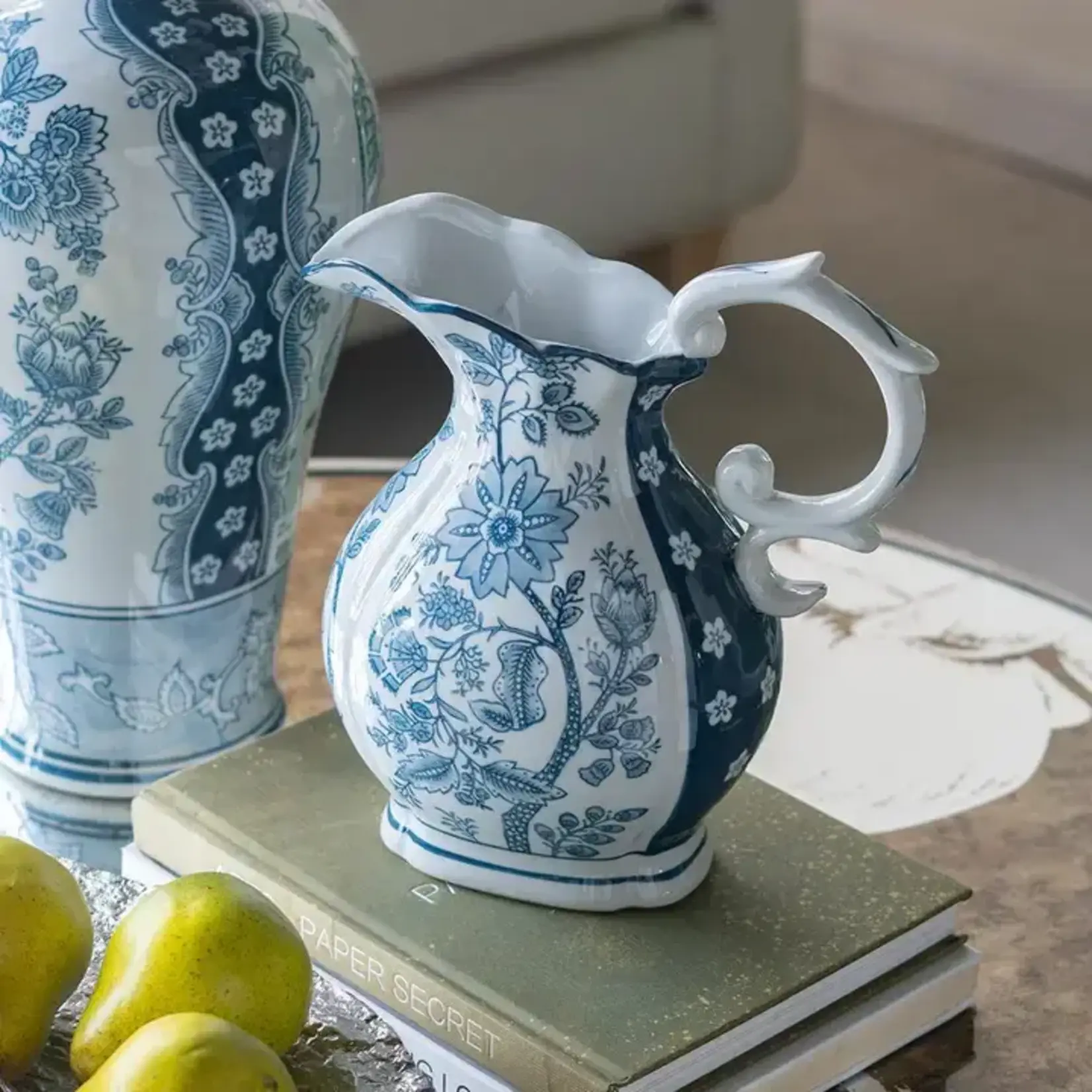 9x5x10" Blue & White Floral Decorative Pitcher