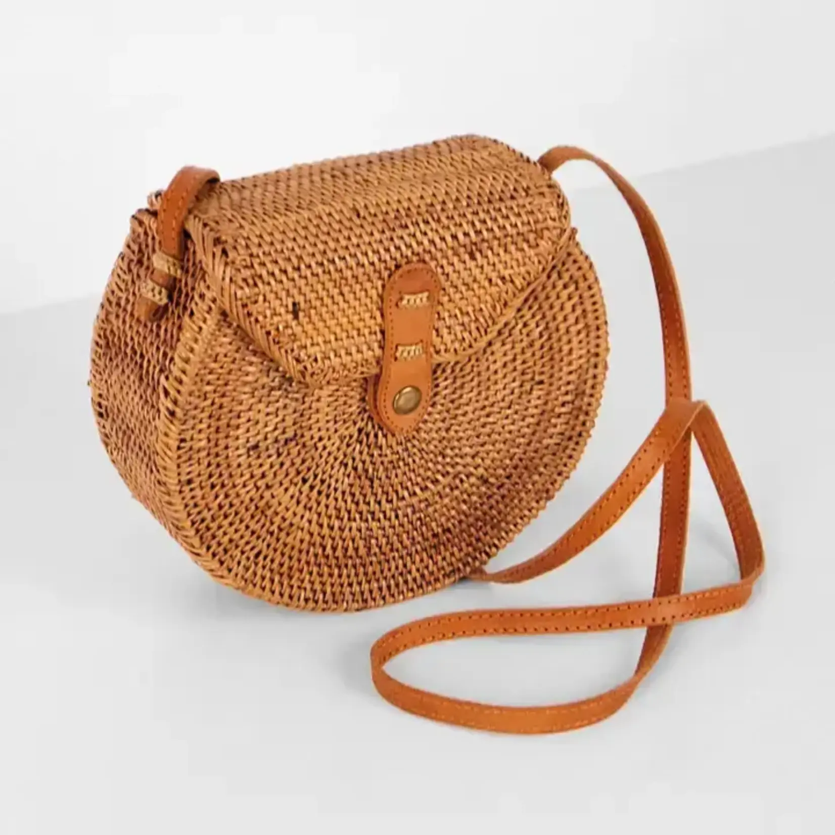 Bali Harvest Round Ata Rattan Bag w Flap Bali Bag