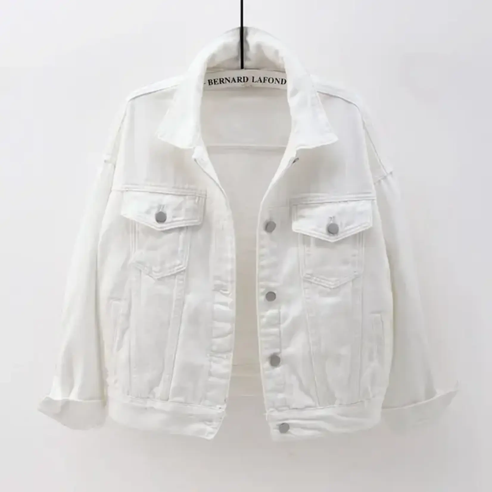 Solid White Loose Fit Denim Jacket