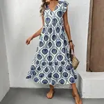 Loose Fit Deep V Neck Printed Maxi