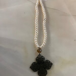 Lost Petal Linens Freshwater Pearl & Chain Necklace w/ Coin Pendant