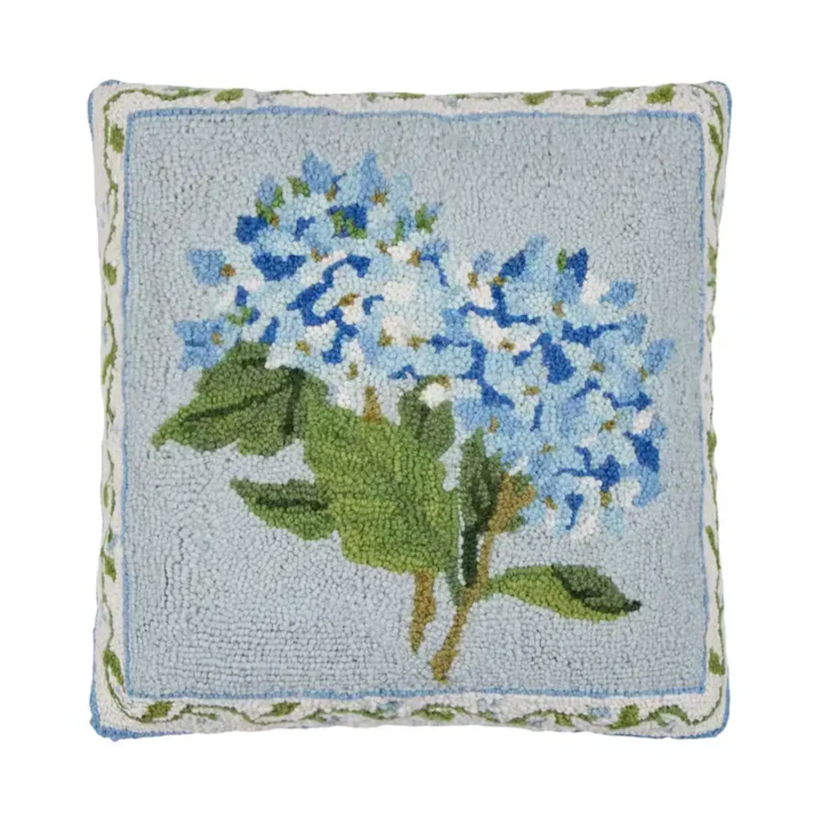 Peking Handicraft Blue Hydrangea Hook PIllow 18" Square