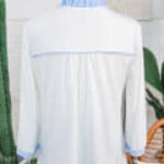 White Striped Patchwork V Neck 3/4 Sleeve Blouse