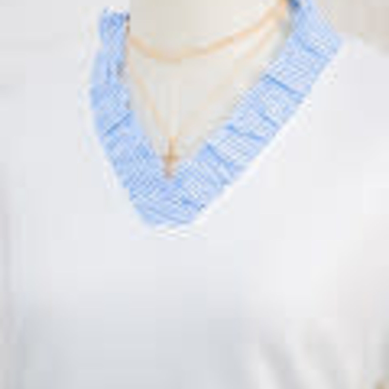 White Striped Patchwork V Neck 3/4 Sleeve Blouse