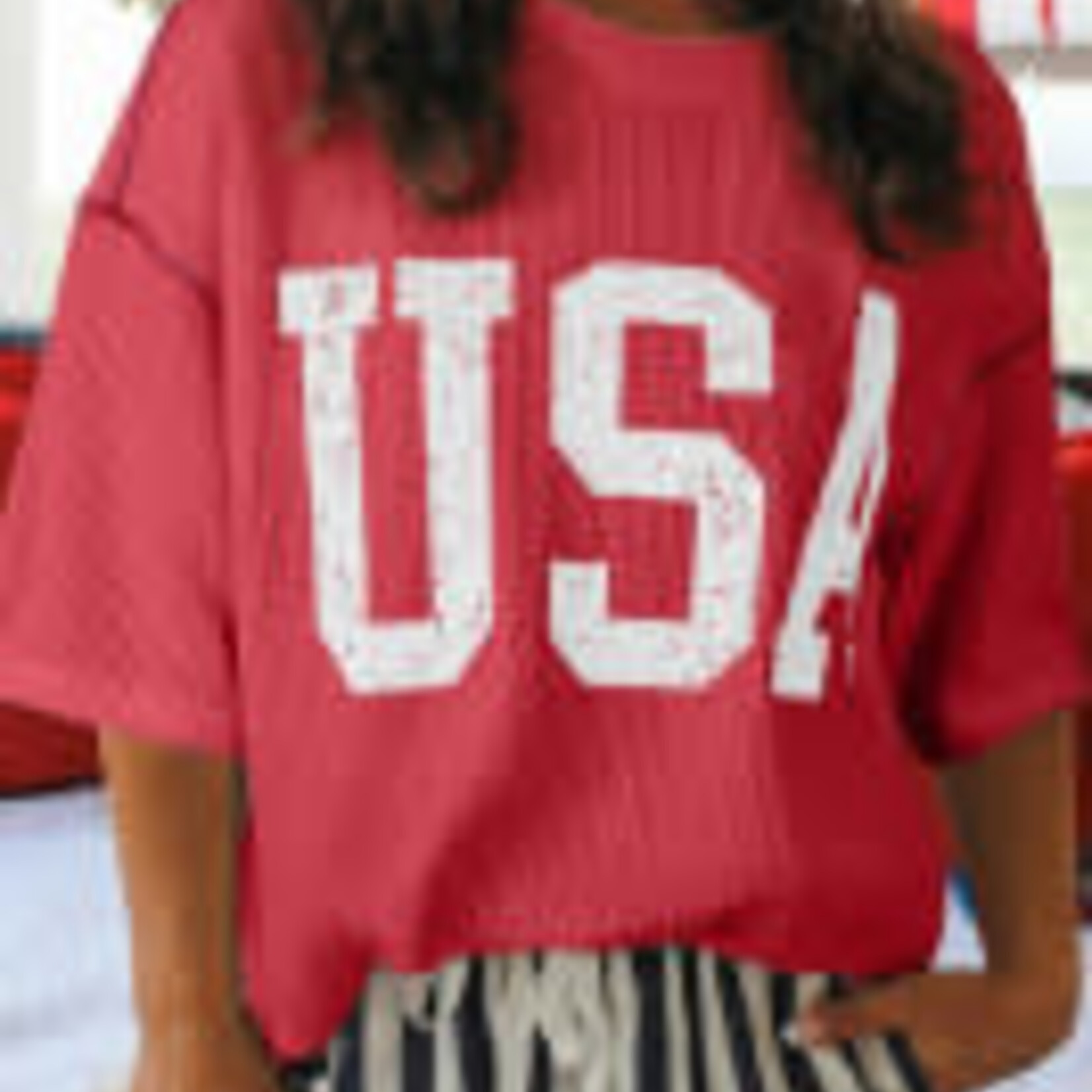 Fiery Red USA Graphic Half Sleeve Loose Ribbed Top