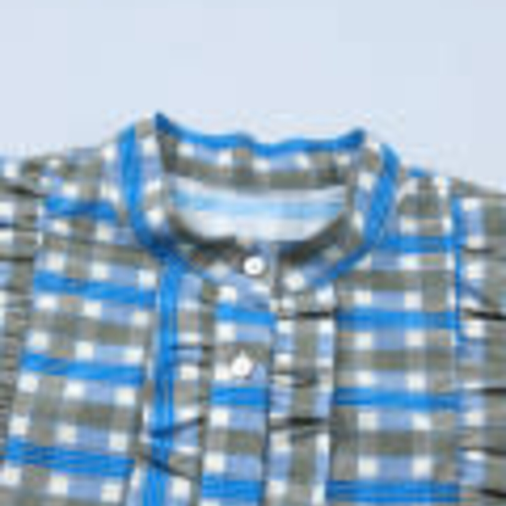 Sky Blue Plaid Long Sleeve Frilled Detail Half Button Blouse