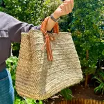 Moroccan Straw Bag with Leather Handles