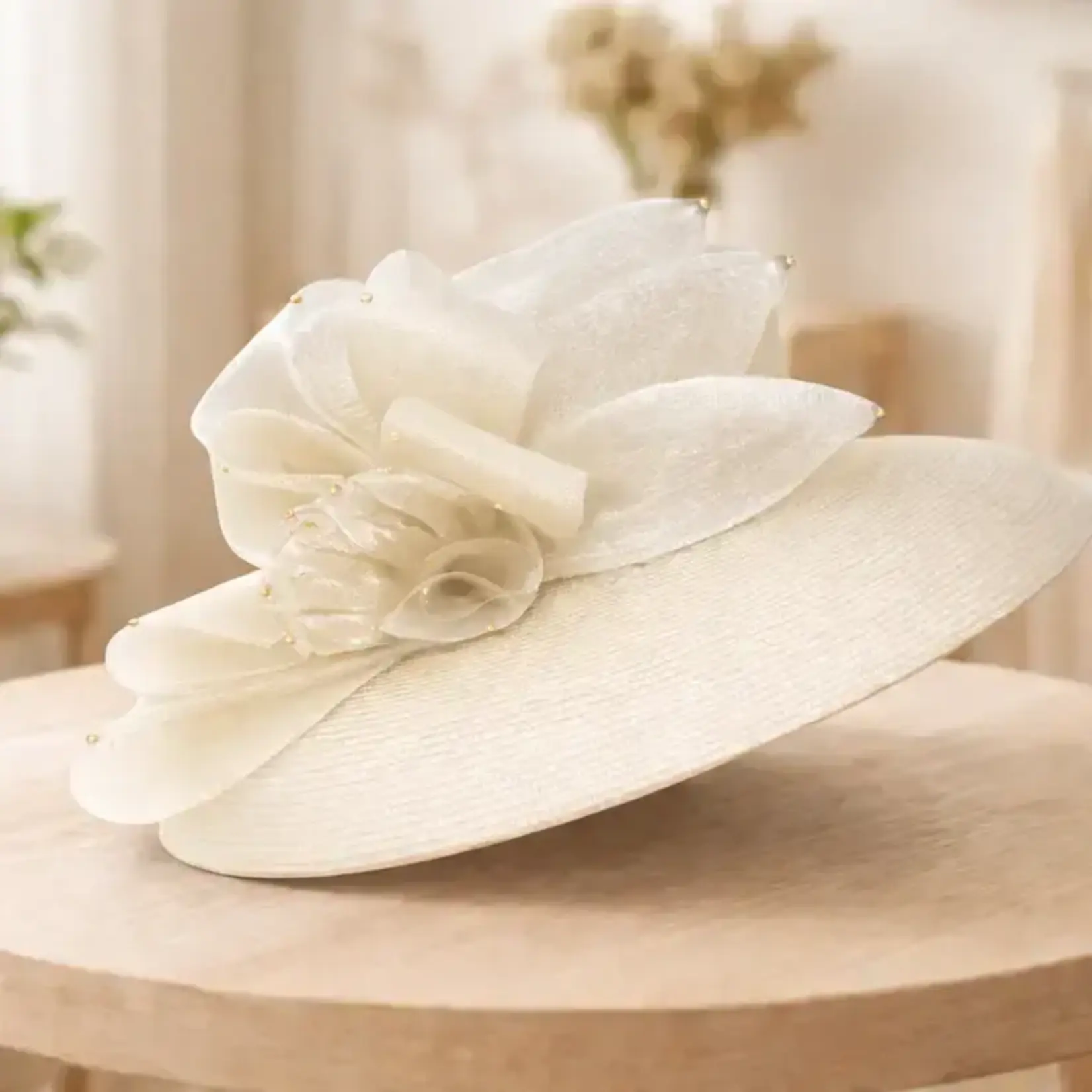 T1118 - Wide-Brim Straw Hat with Sculptural Bow
