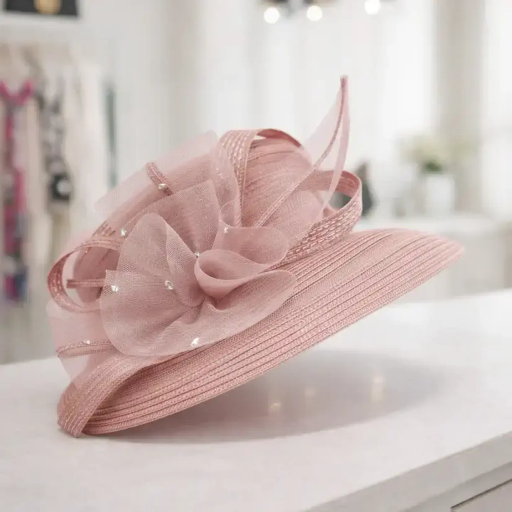 Elegant Dress Hat with Mesh Bow & Rhinestone Ac