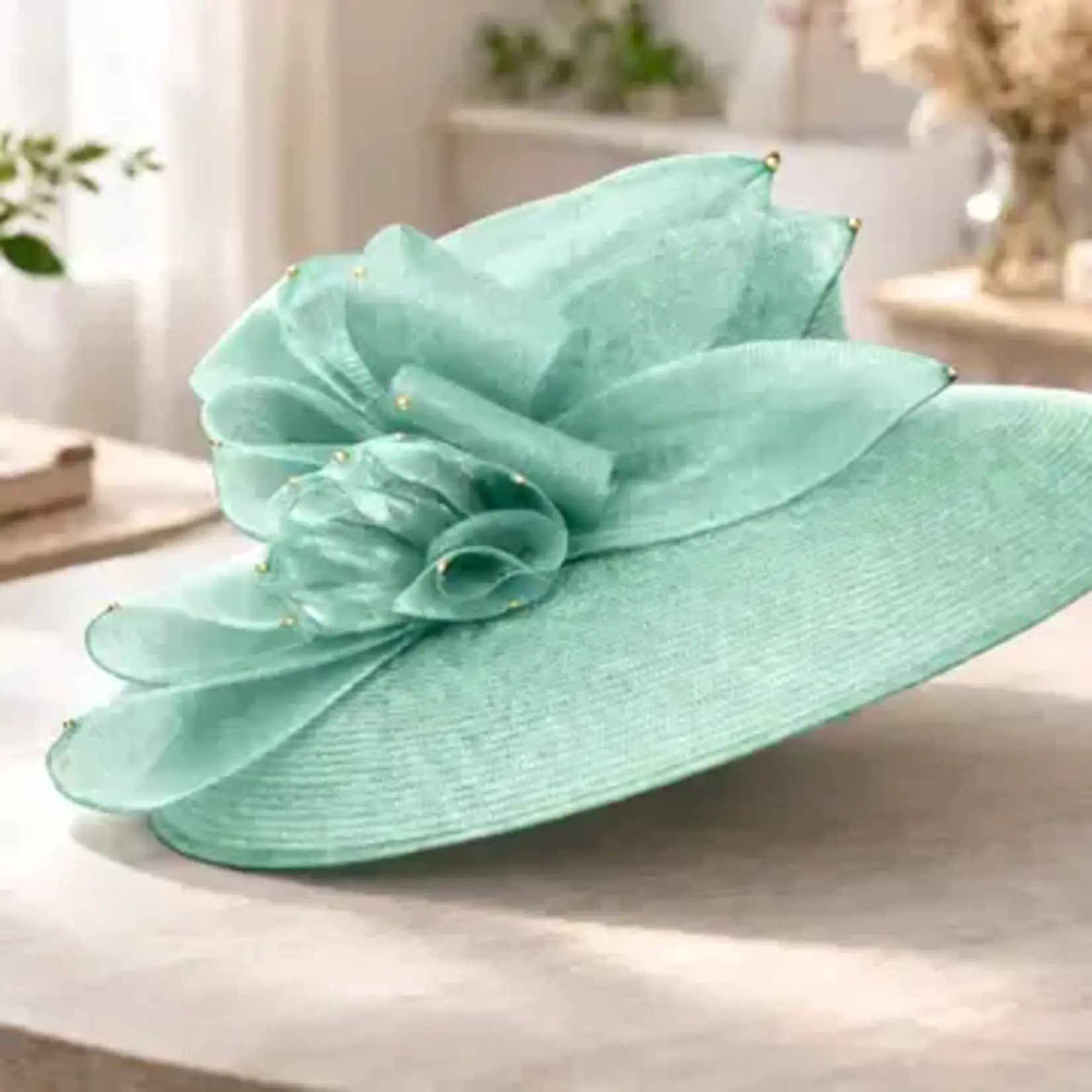 Elegant Dress Hat with Mesh Bow & Rhinestone Ac