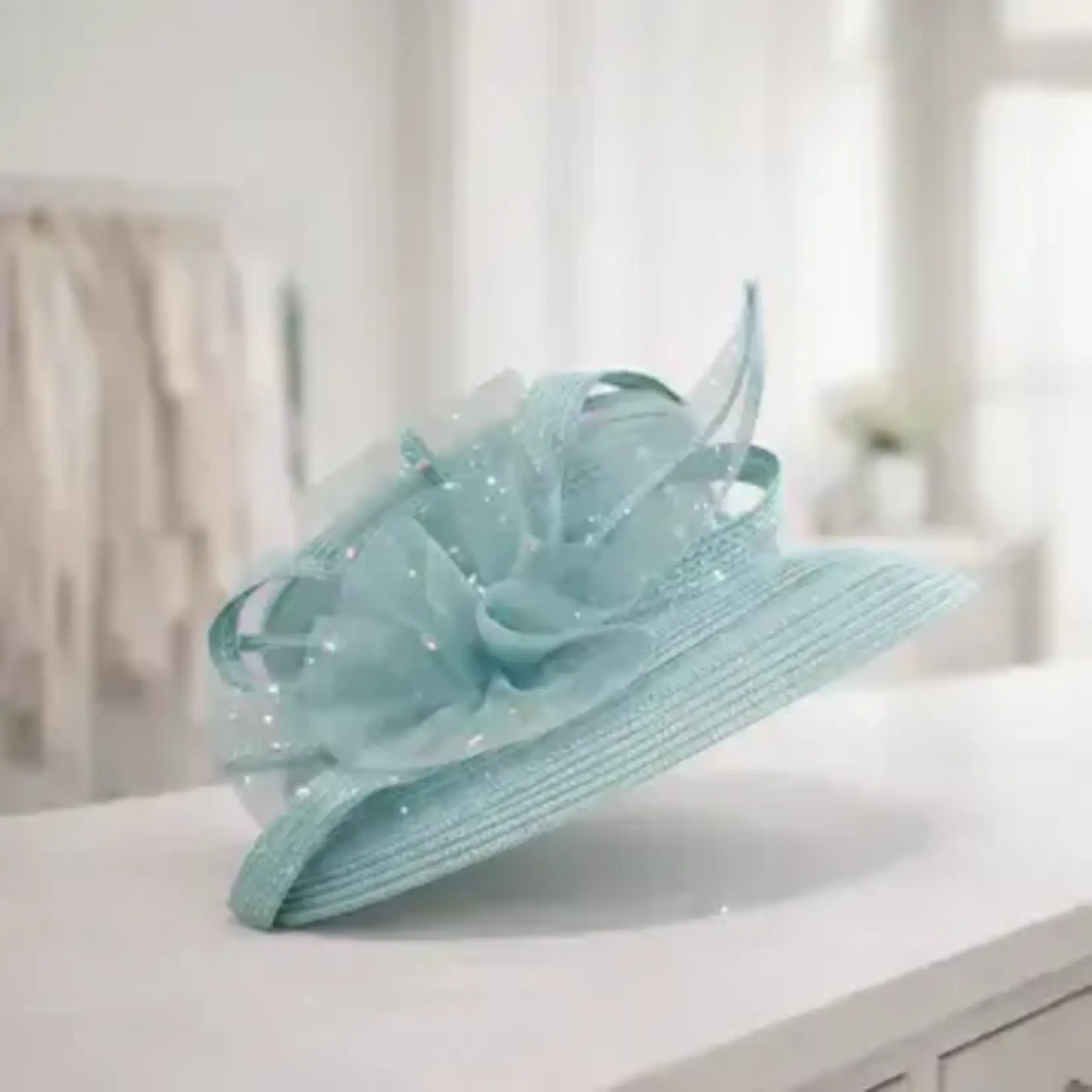 Elegant Dress Hat with Mesh Bow & Rhinestone Ac