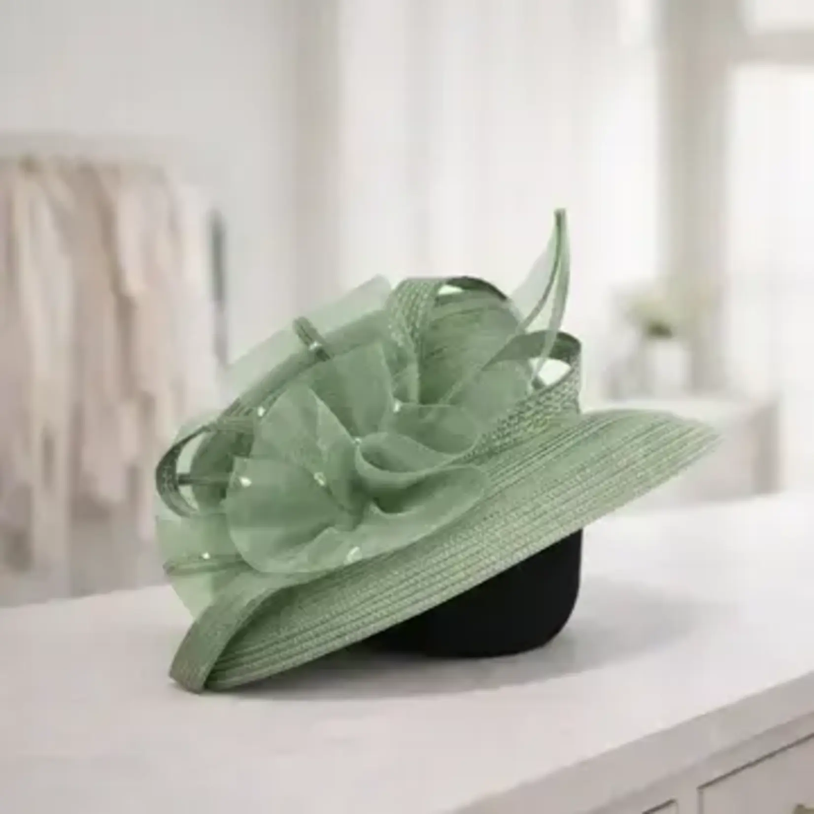 Elegant Dress Hat with Mesh Bow & Rhinestone Ac