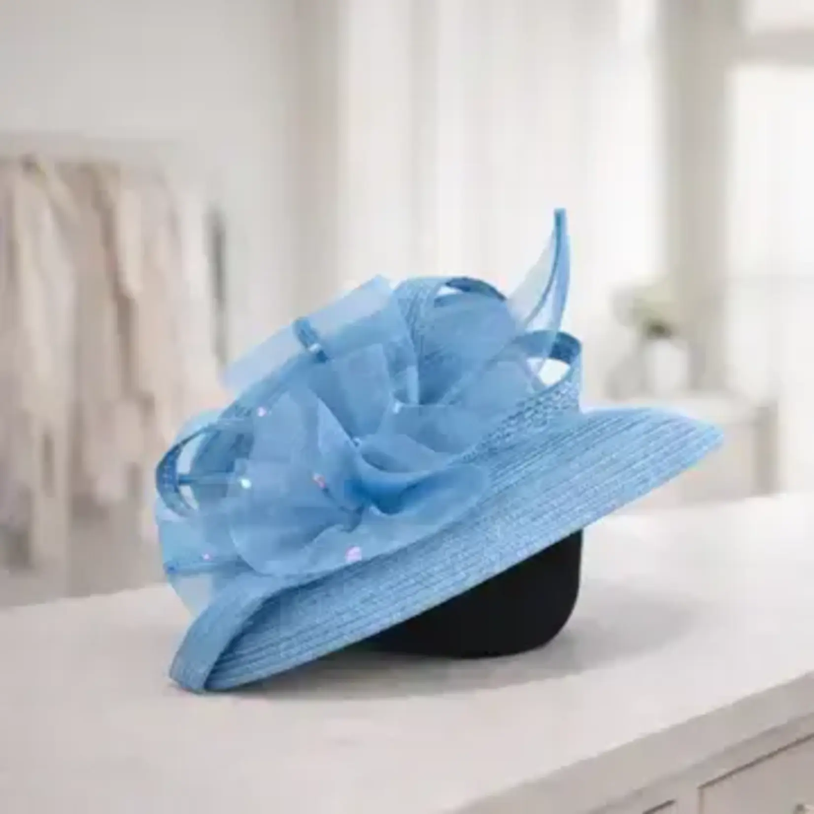 Elegant Dress Hat with Mesh Bow & Rhinestone Ac