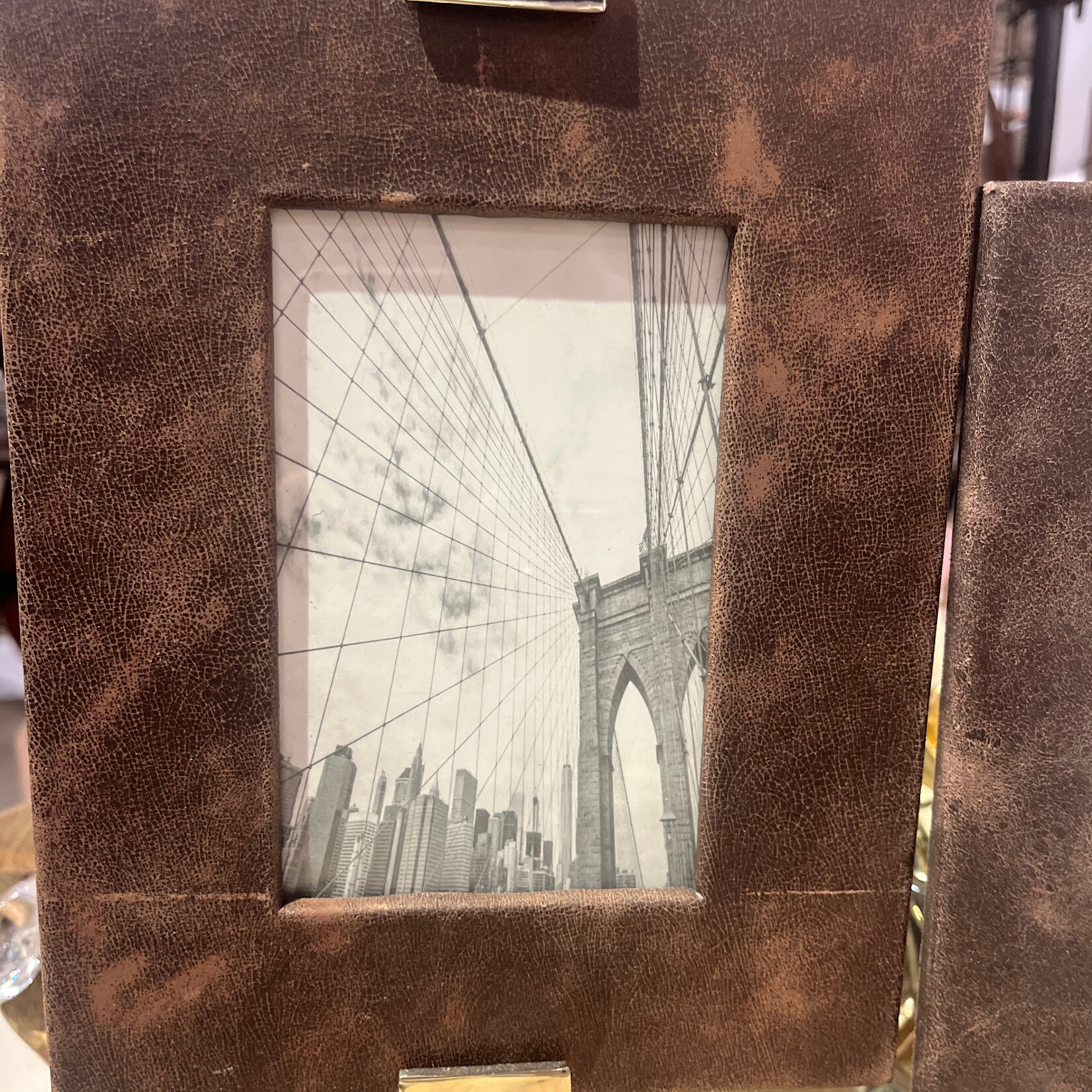 Brown Leather Photo Frame on Polished Easel