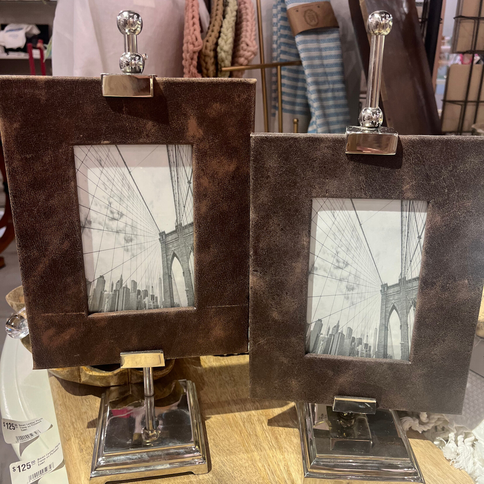 Brown Leather Photo Frame on Polished Easel
