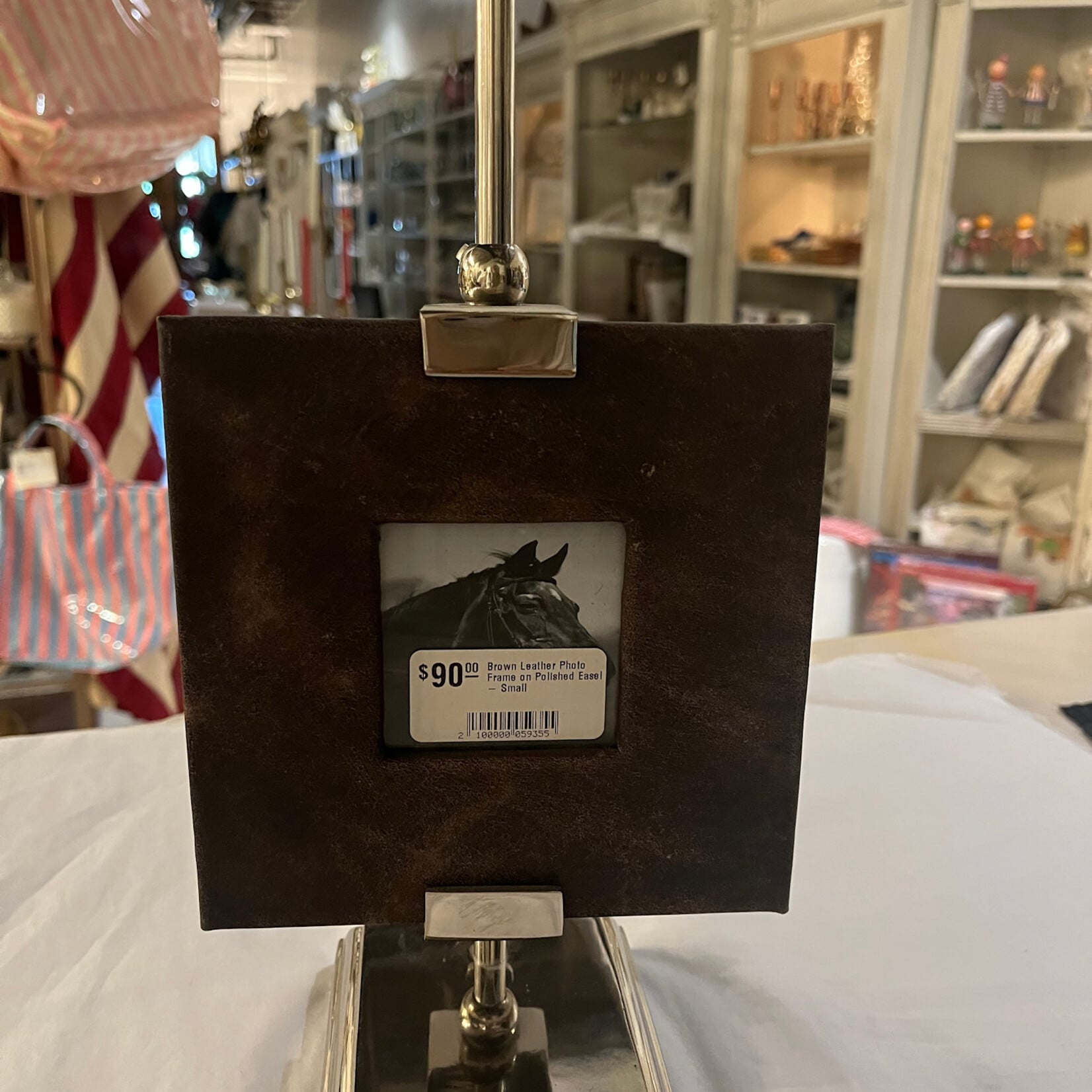 K & K Interiors Brown Leather Photo Frame on Polished Easel - Small
