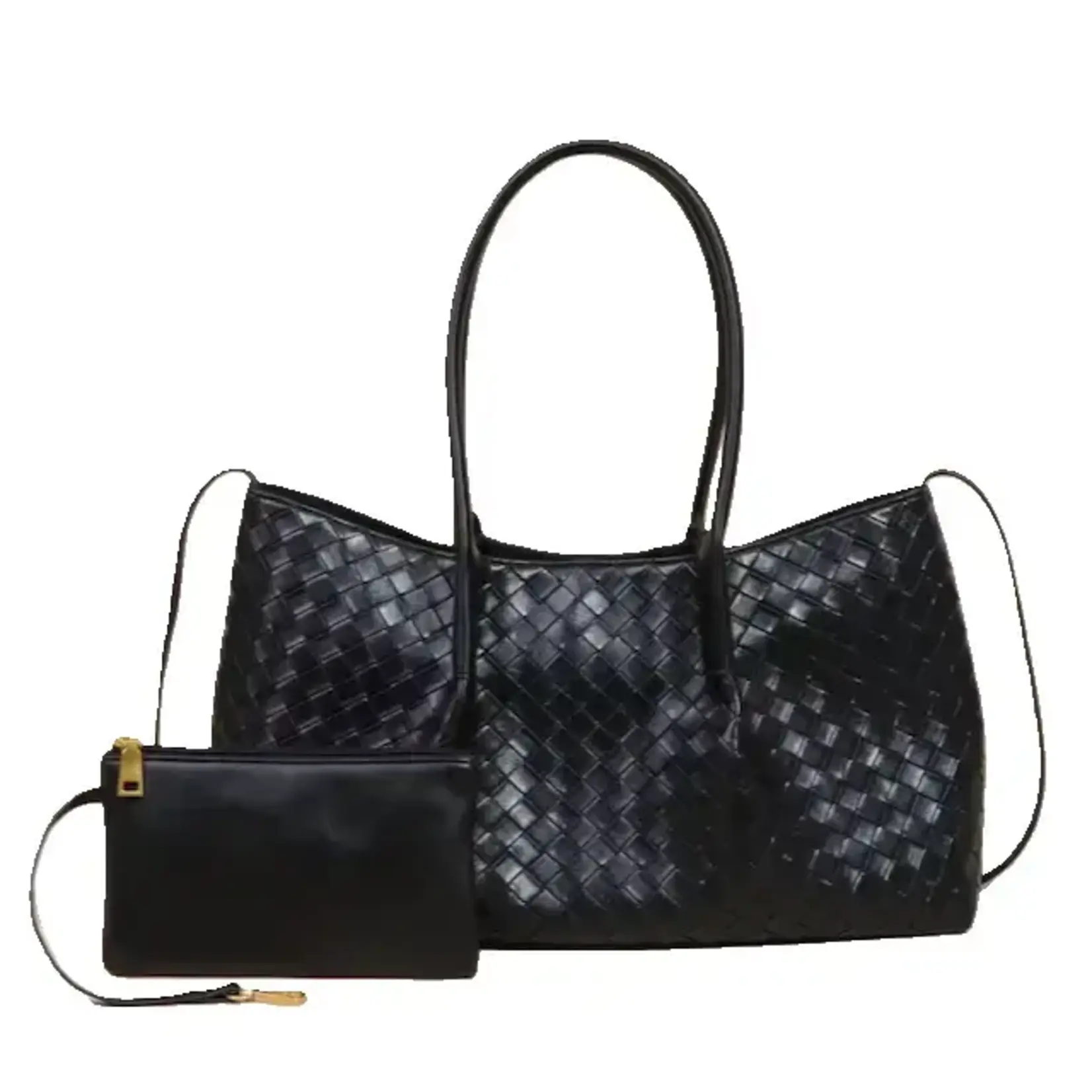 Pretty Persuasions Embossed Woven-Like Long Tote W/Cosmetic Pouch