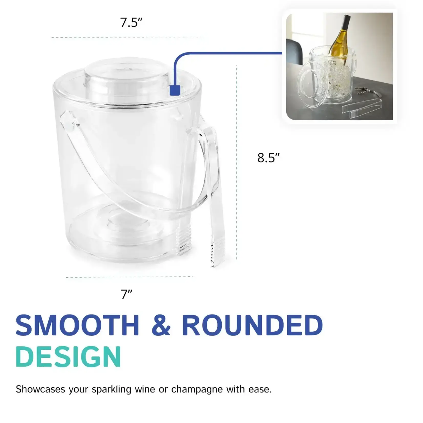 3 Quart Ice Bucket with Tongs from Huang Acrylic  (includes custom engraving)