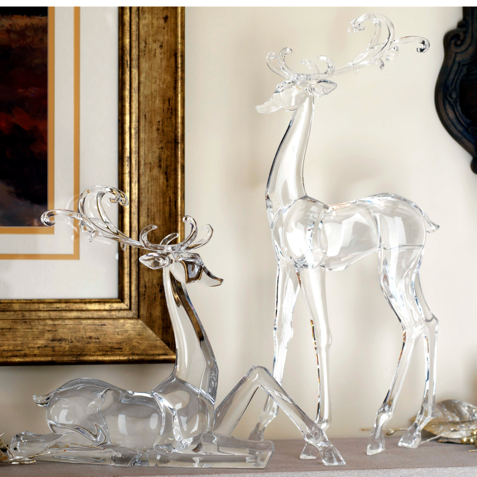 Melrose Deer Figurine Acrylic 17.75" H, 10.75"H Set