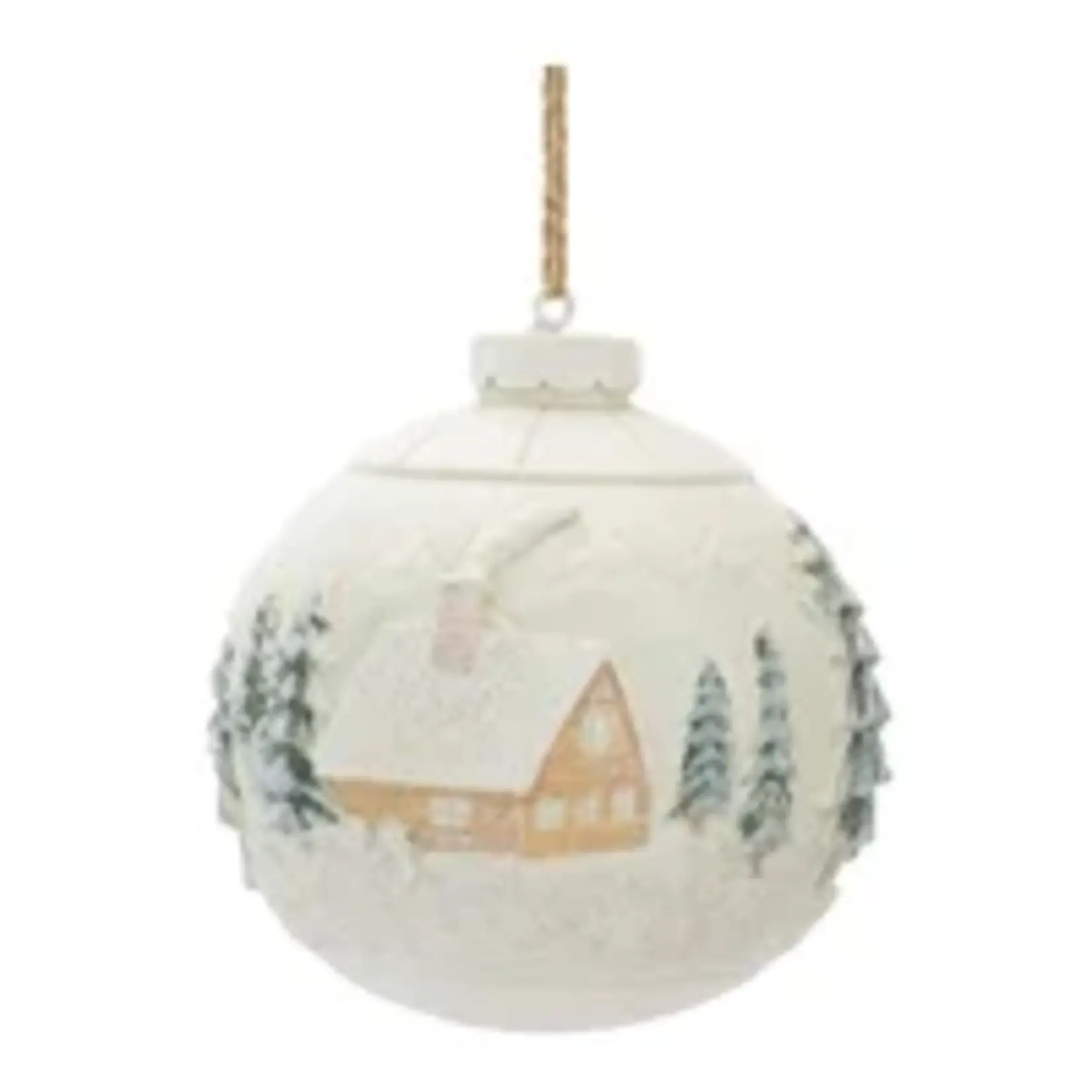 Melrose 4" Embossed Trees Resin Ball Ornament (lightly glittered)