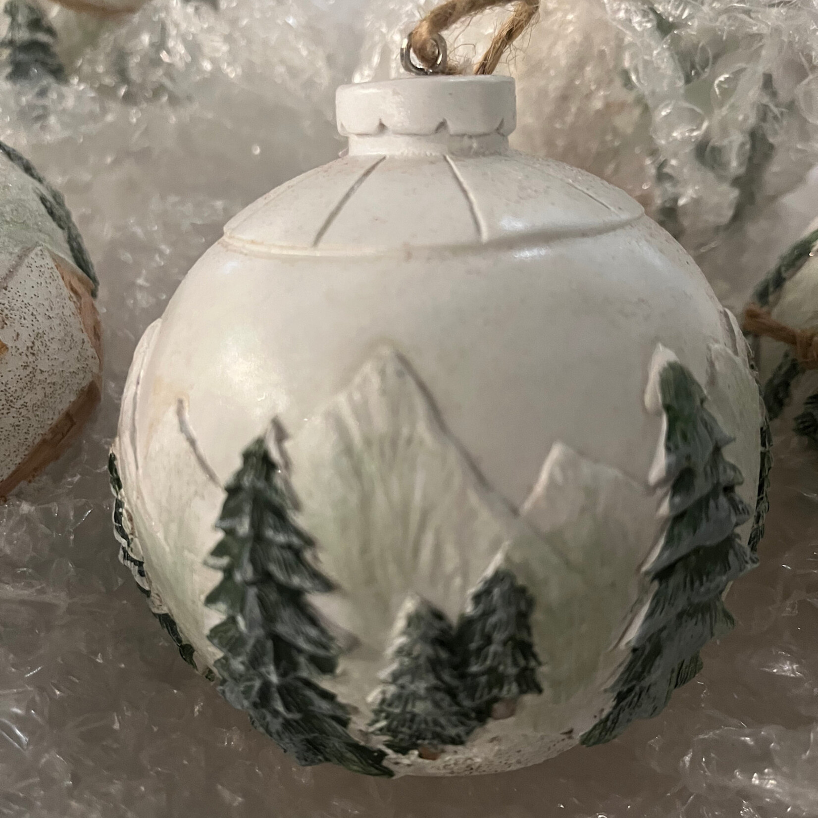 Melrose 4" Embossed Trees Resin Ball Ornament (lightly glittered)