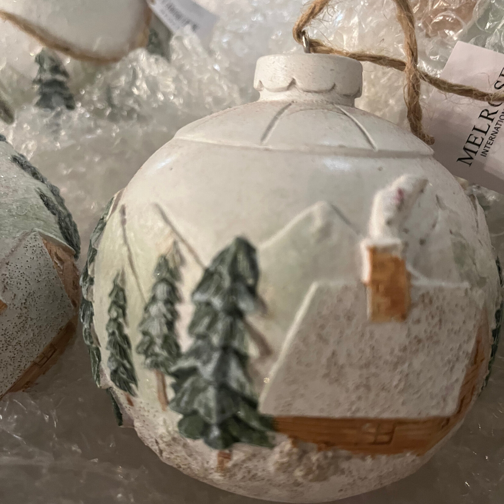 Melrose 4" Embossed Trees Resin Ball Ornament (lightly glittered)